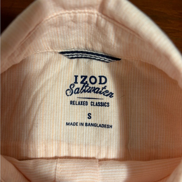 Mens Izod Saltwater peach short sleeved button down cotton shirt size S - Picture 8 of 9
